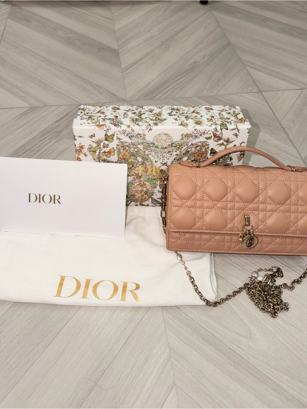 Dior Blush Pink Cannage Top-Handle Crossbody Bag with Chain